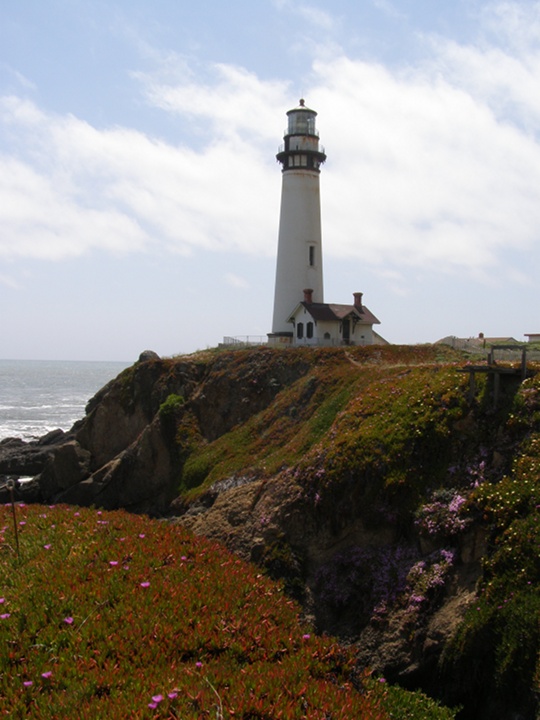 Image or picture of the Lighthouse at Pigeon Point on the San Mateo Coast from the east.