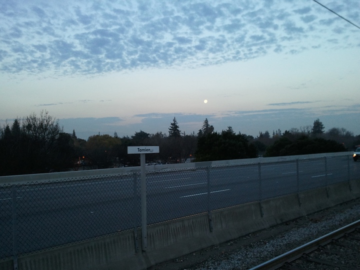 Image or picture of moonset, spare the air day, San Jose, CA.